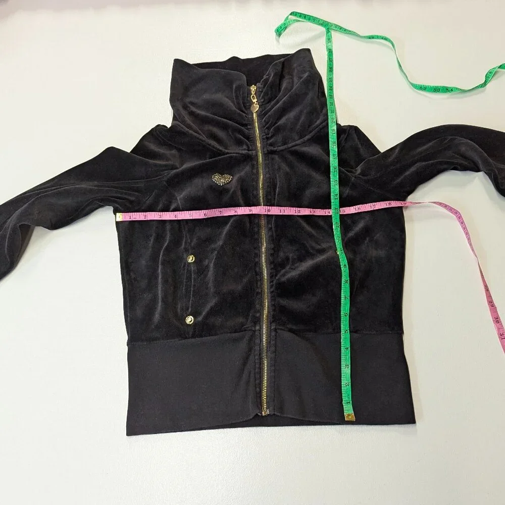 Twisted Heart Black Velour Zippered Jacket Size *Small - Picture 2 of 15